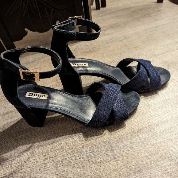 Dune London blue suede sandal ankle strap block heel sz 40 euc - Picture 5 of 5